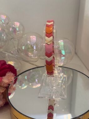 Chevron Enamel Bracelet in Pink, Coral & Cream